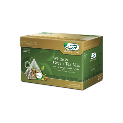دمنوش مخلوط چای سبز و سفید مهرگیاه - هرمی ۱۴ عددی